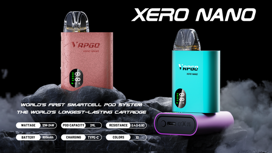 The World's First SmartCell Pod System and The world's longest-lasting cartridge —Vapgo Xero Nano open system.